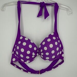 Mudd Womens XL Bikini Top Purple White Polka Dots Push-Up Halter Tie Neck